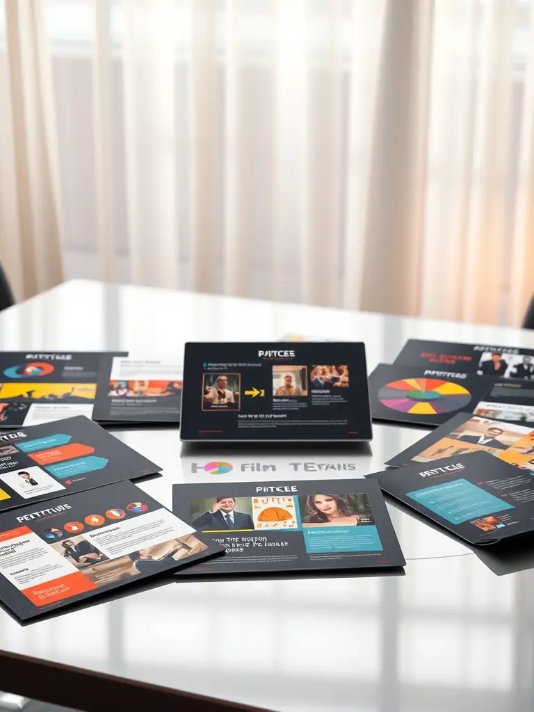 An engaging image of a film pitch deck showcasing vibrant visuals and concise text, representing Clever Films Media's Film Pitch Deck Creation service.